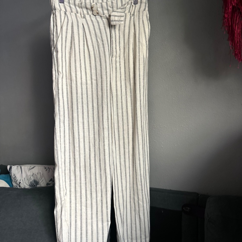 Striped Linen-Blend Pants - Size Small